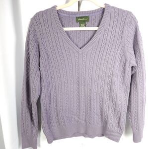 Eddie Bauer Purple Cable‎ Knit V-Neck Sweater Womens Large Pullover